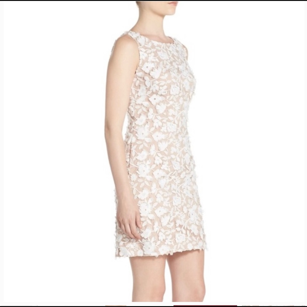 Aidan Maddox White Nude Sleeveless Chiffon Lace Dress Size 0 Retail $220